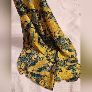 Crepe Gold/Black/Blue abstract fabric